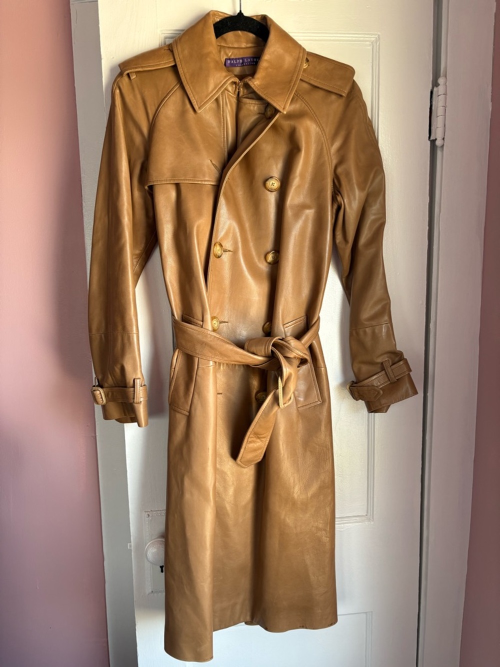 Vintage Ralph Lauren Purple Label Leather Trench Coat Archival Union Made in USA - Picture 4 of 10